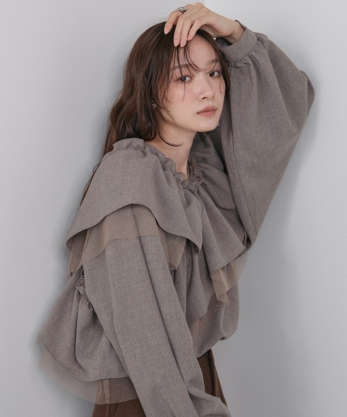 Bab（バブ）の「3WAYラッフルフリルブラウス セットアップ対応（シャツ/ブラウス・レディース・チャコールグレー/A/モカ・M）」の18枚目の写真