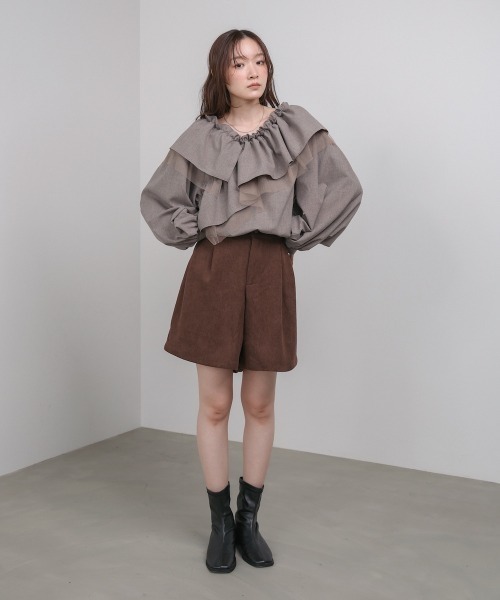 Bab（バブ）の「3WAYラッフルフリルブラウス セットアップ対応（シャツ/ブラウス・レディース・チャコールグレー/A/モカ・M）」の20枚目の写真