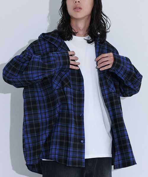 MDR（エムディアール）の「チェックフードシャツ（シャツ/ブラウス・メンズ・ブラック/イエロー/ブルー・L/M）」の2枚目の写真