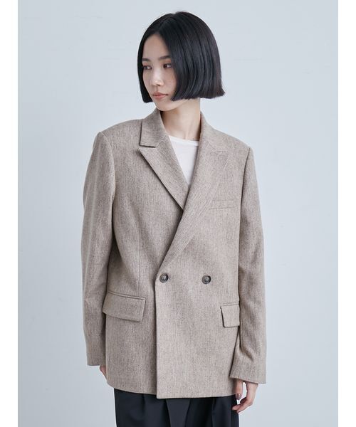 MIESROHE(ミースロエ)の「ツィードダブルブレストジャケット(テーラードジャケット・レディース・ベージュ/チェック/チャコールグレー・0/1)」の2枚目の写真
