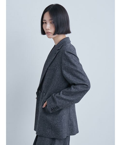 MIESROHE(ミースロエ)の「ツィードダブルブレストジャケット(テーラードジャケット・レディース・ベージュ/チェック/チャコールグレー・0/1)」の1枚目の写真