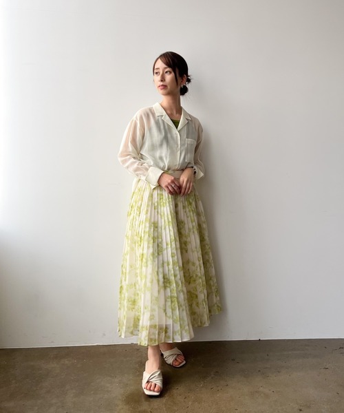 STRATA(エストラータ)の「シルキーシアーフラワープリーツスカート 【低身長・小柄女性】(スカート・レディース・グリーン・XS)」の8枚目の写真