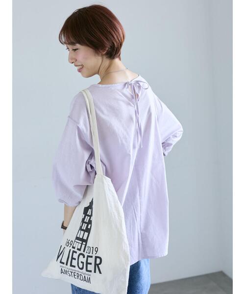 Lugnoncure（ルノンキュール）の「バックリボン綿麻7分袖ブラウス（シャツ/ブラウス・レディース・ブラック/オフホワイト/パープル/ブラウン・F）」の4枚目の写真