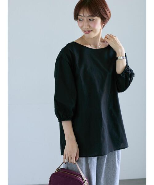 Lugnoncure（ルノンキュール）の「バックリボン綿麻7分袖ブラウス（シャツ/ブラウス・レディース・ブラック/オフホワイト/パープル/ブラウン・F）」の3枚目の写真