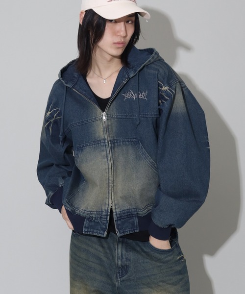 SEQUENZ(シークエンズ)の「【SEQUENZ/シークエンズ】WASHED DENIM ZIPHOODIE(ブルゾン・レディース・ブラック/ブラウン/パープル系その他/ネイビー・M/L)」の3枚目の写真