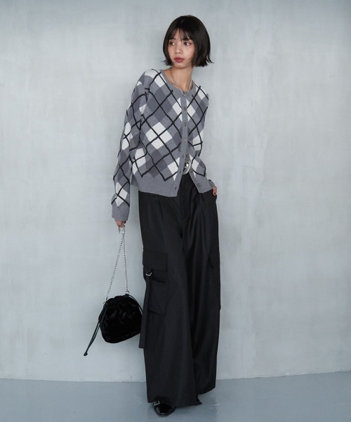 PAGEBOY(ページボーイ)の「ループアーガイルカーディガン(カーディガン/ボレロ・レディース・ブラウン/グレー/ブラック・FREE)」の5枚目の写真