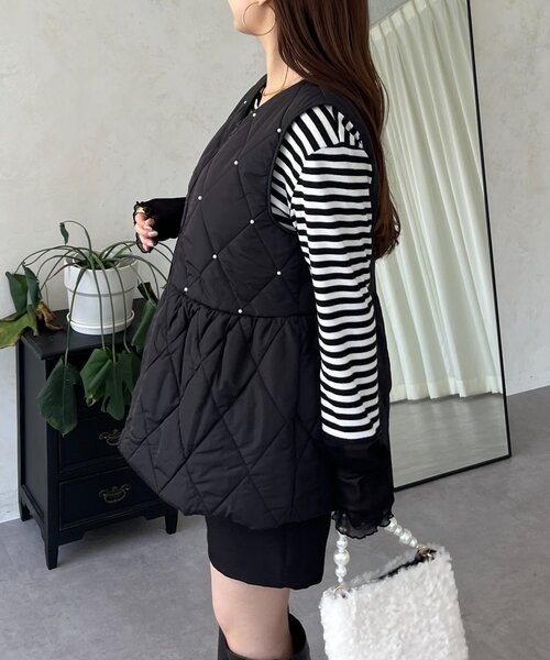 prose verse(プロズヴェール)の「キルティングパールペプラムジレ(ベスト・レディース・ブラック・LARGE/MEDIUM)」の19枚目の写真