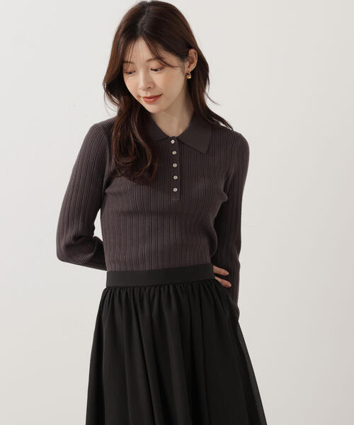 PROPORTION BODY DRESSING（プロポーションボディドレッシング）の「＜ウォッシャブル＞ポロリブニット / 1215270007（ニット/セーター・レディース・ダークグレー/ホワイト系その他/ピンク・FREE）」の5枚目の写真