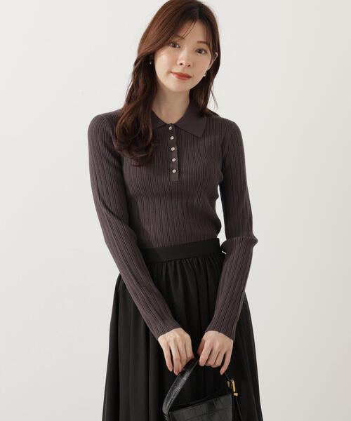 PROPORTION BODY DRESSING（プロポーションボディドレッシング）の「＜ウォッシャブル＞ポロリブニット / 1215270007（ニット/セーター・レディース・ダークグレー/ホワイト系その他/ピンク・FREE）」の8枚目の写真