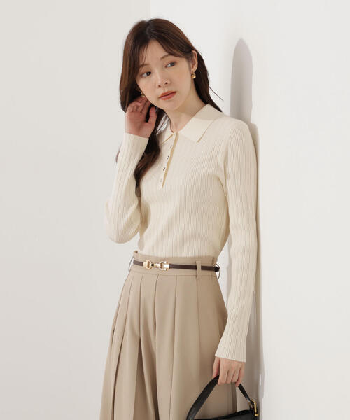 PROPORTION BODY DRESSING（プロポーションボディドレッシング）の「＜ウォッシャブル＞ポロリブニット / 1215270007（ニット/セーター・レディース・ダークグレー/ホワイト系その他/ピンク・FREE）」の2枚目の写真