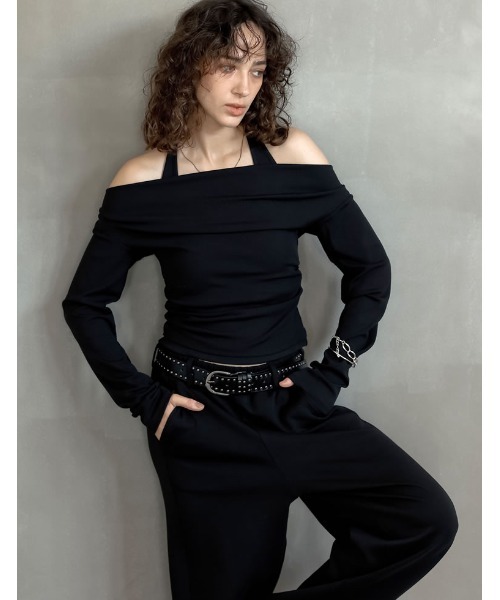 Re:EDIT（リエディ）の「バックシャンホルタードッキングオフショル長袖トップス（Tシャツ/カットソー・レディース・ブラック/グレー/ライトグレー・MEDIUM/LARGE）」の5枚目の写真