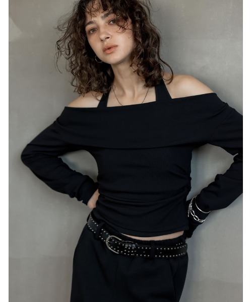 Re:EDIT（リエディ）の「バックシャンホルタードッキングオフショル長袖トップス（Tシャツ/カットソー・レディース・ブラック/グレー/ライトグレー・MEDIUM/LARGE）」の6枚目の写真