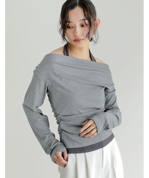 Re:EDIT（リエディ）の「バックシャンホルタードッキングオフショル長袖トップス（Tシャツ/カットソー・レディース・ブラック/グレー/ライトグレー・MEDIUM/LARGE）」の18枚目の写真