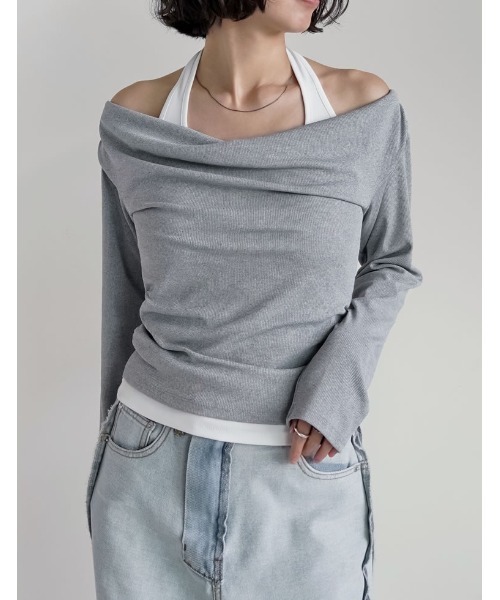 Re:EDIT（リエディ）の「バックシャンホルタードッキングオフショル長袖トップス（Tシャツ/カットソー・レディース・ブラック/グレー/ライトグレー・MEDIUM/LARGE）」の20枚目の写真