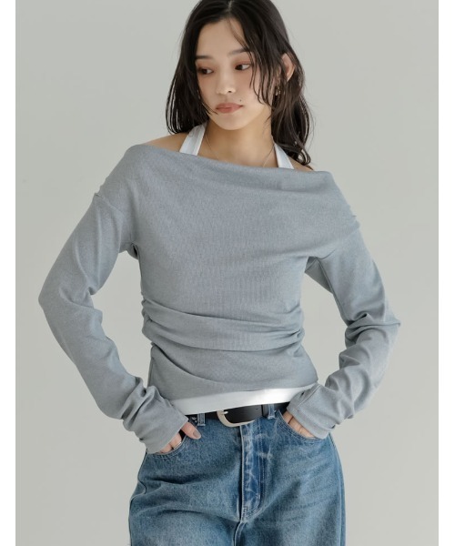 Re:EDIT（リエディ）の「バックシャンホルタードッキングオフショル長袖トップス（Tシャツ/カットソー・レディース・ブラック/グレー/ライトグレー・MEDIUM/LARGE）」の21枚目の写真