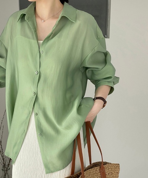 ONEP STAR（ワンピスター）の「バックリボンシアーブラウス（シャツ/ブラウス・レディース・グリーン/ベージュ/ライトブラウン・LARGE/MEDIUM）」の5枚目の写真