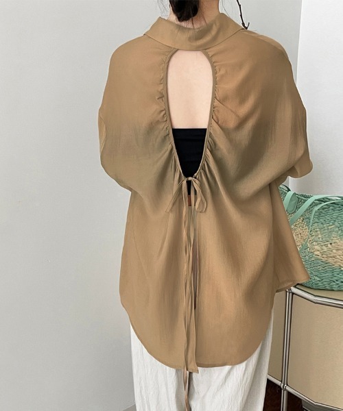 ONEP STAR（ワンピスター）の「バックリボンシアーブラウス（シャツ/ブラウス・レディース・グリーン/ベージュ/ライトブラウン・LARGE/MEDIUM）」の17枚目の写真