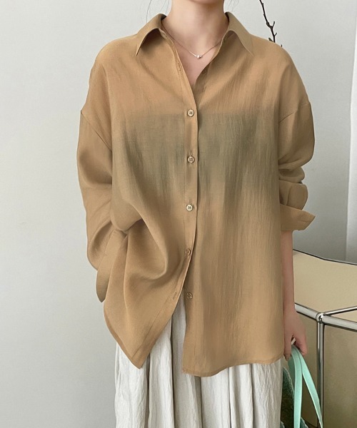 ONEP STAR（ワンピスター）の「バックリボンシアーブラウス（シャツ/ブラウス・レディース・グリーン/ベージュ/ライトブラウン・LARGE/MEDIUM）」の18枚目の写真