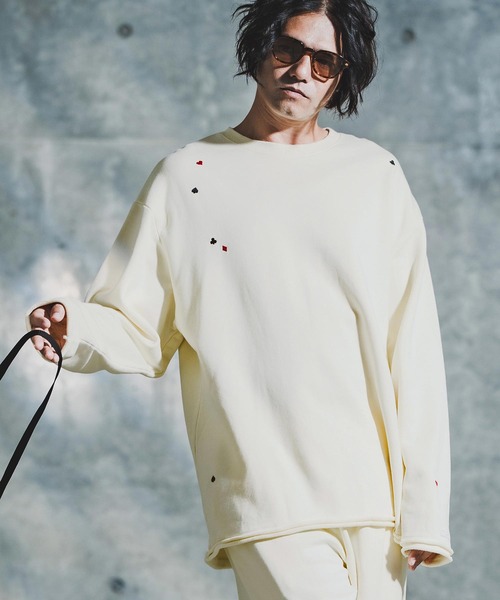 GLIMCLAP（グリムクラップ）の「msw1763-Card Stitch Emblem Sweat shirt スウェットプルオーバー(192-033-gla-cf)（スウェット・メンズ・ブラック/オフホワイト/ミックスグレー/ブラウン系その他・S/M/L）」の2枚目の写真