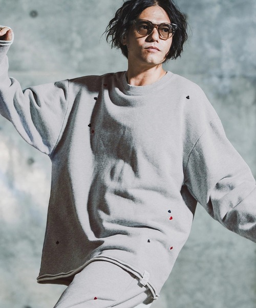 GLIMCLAP（グリムクラップ）の「msw1763-Card Stitch Emblem Sweat shirt スウェットプルオーバー(192-033-gla-cf)（スウェット・メンズ・ブラック/オフホワイト/ミックスグレー/ブラウン系その他・S/M/L）」の4枚目の写真