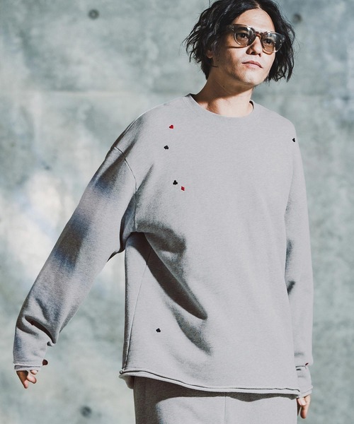 GLIMCLAP（グリムクラップ）の「msw1763-Card Stitch Emblem Sweat shirt スウェットプルオーバー(192-033-gla-cf)（スウェット・メンズ・ブラック/オフホワイト/ミックスグレー/ブラウン系その他・S/M/L）」の5枚目の写真