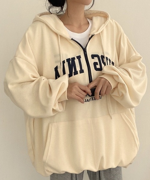 SHEPP(シープ)の「フロントロゴ ハーフジップ フーディー(パーカー・レディース・アイボリー/ブラック/グレー・M/L)」の5枚目の写真