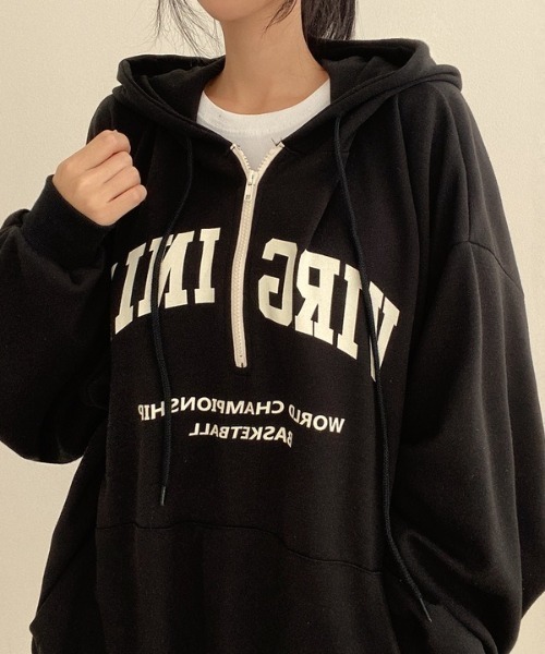 SHEPP(シープ)の「フロントロゴ ハーフジップ フーディー(パーカー・レディース・アイボリー/ブラック/グレー・M/L)」の11枚目の写真