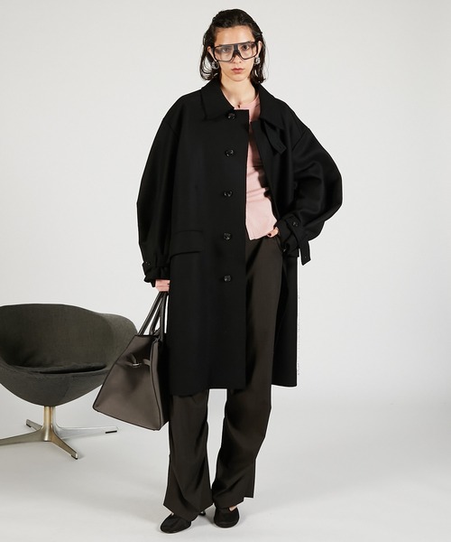 PRANK PROJECT（プランクプロジェクト）の「ウールステンカラーコート / Wool Stand Collar Coat（ステンカラーコート・レディース・グレー/ブラック・FREE）」の2枚目の写真