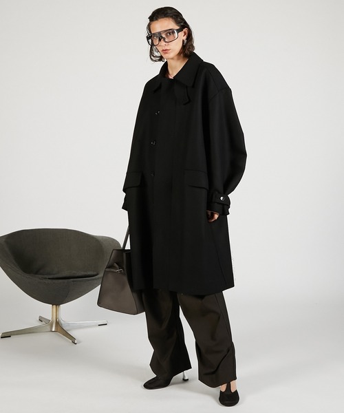 試着のみ 定価5.8万 YOKO CHAN 丸襟 ギャザー ステンカラーコート黒 試着のみ 定価5.8万 YOKO CHAN 丸襟 ギャザー ステンカラーコート黒