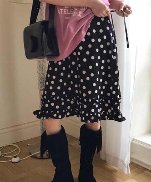 Vipoa（ヴィポア）の「dot frill skirt（スカート・レディース・ブラック/ホワイト・FREE）」の2枚目の写真