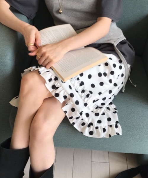 Vipoa（ヴィポア）の「dot frill skirt（スカート・レディース・ブラック/ホワイト・FREE）」の10枚目の写真