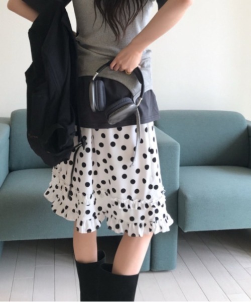 Vipoa（ヴィポア）の「dot frill skirt（スカート・レディース・ブラック/ホワイト・FREE）」の15枚目の写真