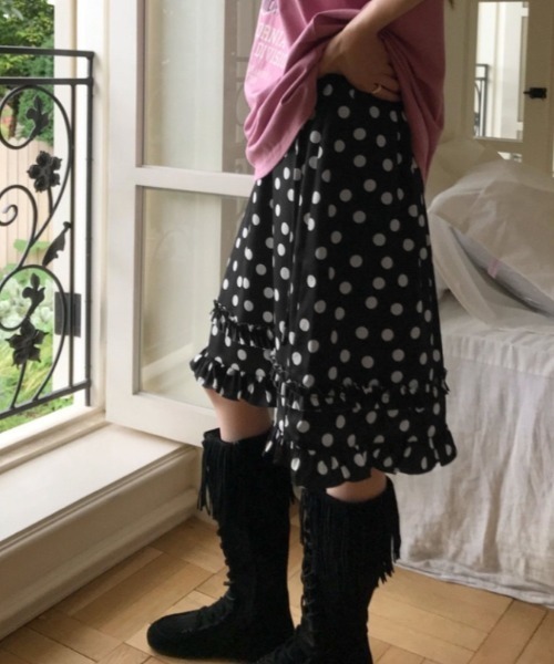 Vipoa（ヴィポア）の「dot frill skirt（スカート・レディース・ブラック/ホワイト・FREE）」の18枚目の写真