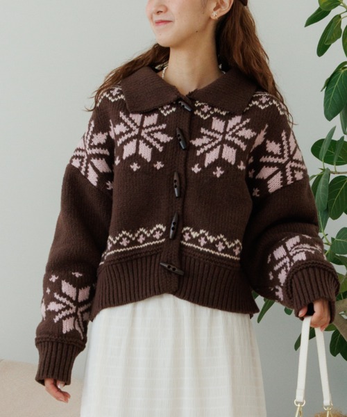 flower（フラワー）の「スノーフレークカーディガン（カーディガン/ボレロ・レディース・ブラウン/アイボリー・FREE）」の2枚目の写真