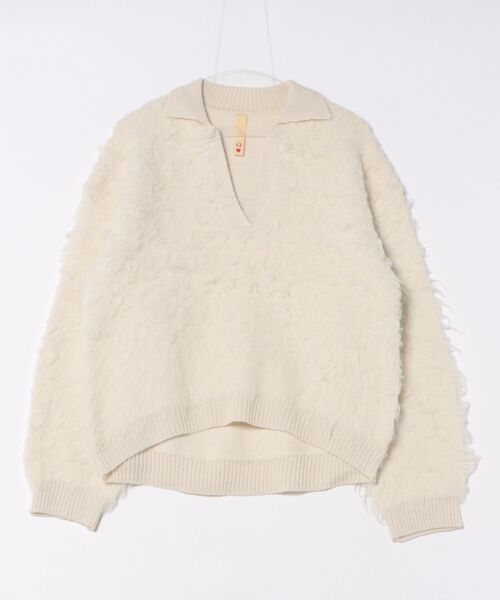 Q（キュー）の「シャギーVニット（ニット/セーター・レディース・アイボリー/ライトグレー・MEDIUM）」の12枚目の写真