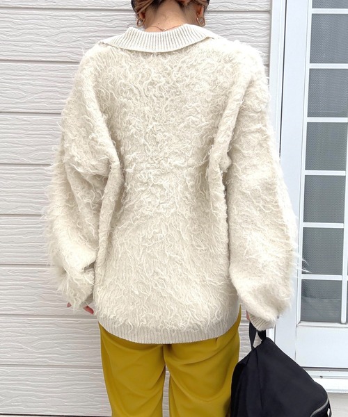 Q（キュー）の「シャギーVニット（ニット/セーター・レディース・アイボリー/ライトグレー・MEDIUM）」の4枚目の写真