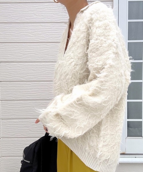 Q（キュー）の「シャギーVニット（ニット/セーター・レディース・アイボリー/ライトグレー・MEDIUM）」の5枚目の写真