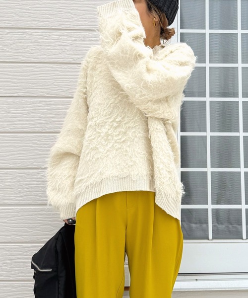 Q（キュー）の「シャギーVニット（ニット/セーター・レディース・アイボリー/ライトグレー・MEDIUM）」の8枚目の写真