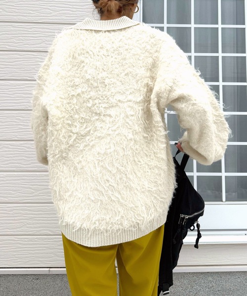 Q（キュー）の「シャギーVニット（ニット/セーター・レディース・アイボリー/ライトグレー・MEDIUM）」の3枚目の写真