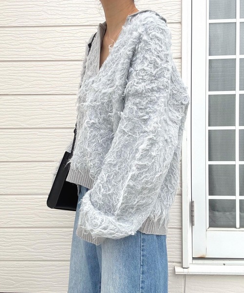 Q（キュー）の「シャギーVニット（ニット/セーター・レディース・アイボリー/ライトグレー・MEDIUM）」の20枚目の写真