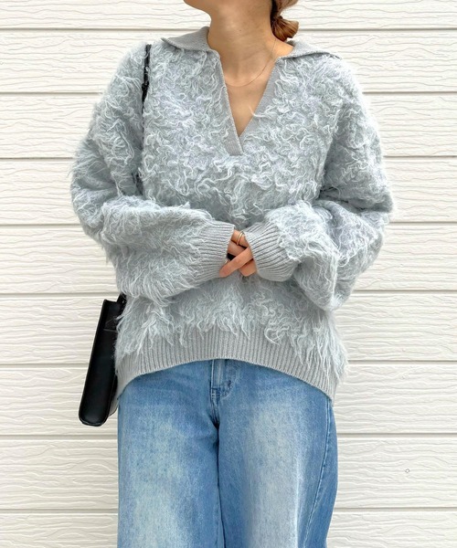 Q（キュー）の「シャギーVニット（ニット/セーター・レディース・アイボリー/ライトグレー・MEDIUM）」の22枚目の写真