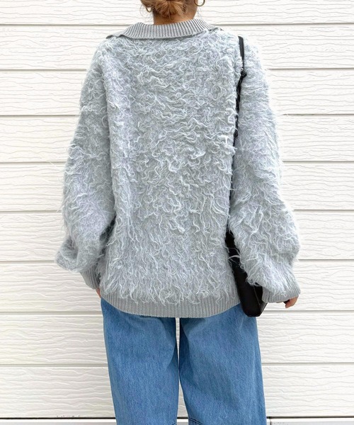 Q（キュー）の「シャギーVニット（ニット/セーター・レディース・アイボリー/ライトグレー・MEDIUM）」の18枚目の写真