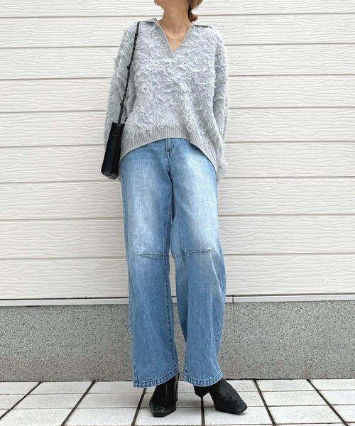 Q（キュー）の「シャギーVニット（ニット/セーター・レディース・アイボリー/ライトグレー・MEDIUM）」の14枚目の写真