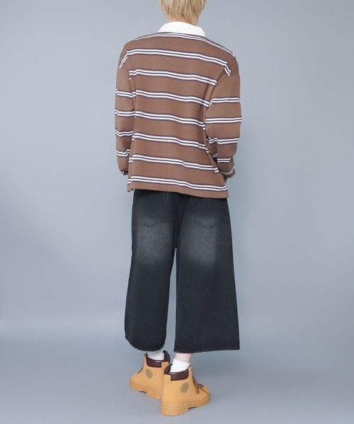 SPINNS（スピンズ）の「マルチボーターラガーニット/薄手/襟付き/チクチクしない/細ボーター（ニット/セーター・メンズ・ベージュ/グレー/サックスブルー・ONESIZE）」の6枚目の写真