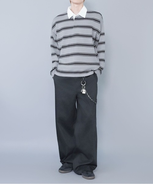 SPINNS（スピンズ）の「マルチボーターラガーニット/薄手/襟付き/チクチクしない/細ボーター（ニット/セーター・メンズ・ベージュ/グレー/サックスブルー・ONESIZE）」の10枚目の写真