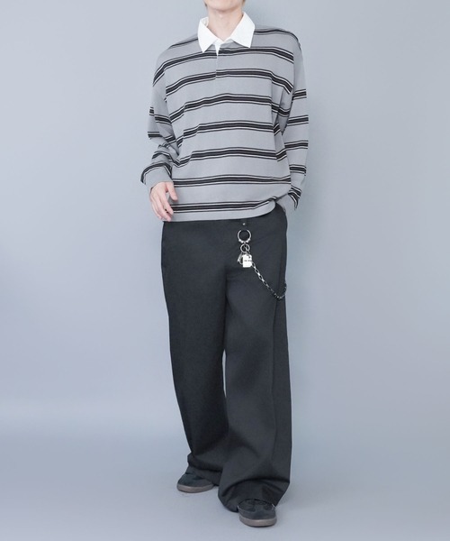 SPINNS（スピンズ）の「マルチボーターラガーニット/薄手/襟付き/チクチクしない/細ボーター（ニット/セーター・メンズ・ベージュ/グレー/サックスブルー・ONESIZE）」の11枚目の写真