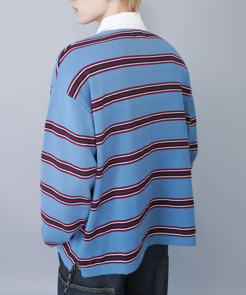 SPINNS（スピンズ）の「マルチボーターラガーニット/薄手/襟付き/チクチクしない/細ボーター（ニット/セーター・メンズ・ベージュ/グレー/サックスブルー・ONESIZE）」の17枚目の写真