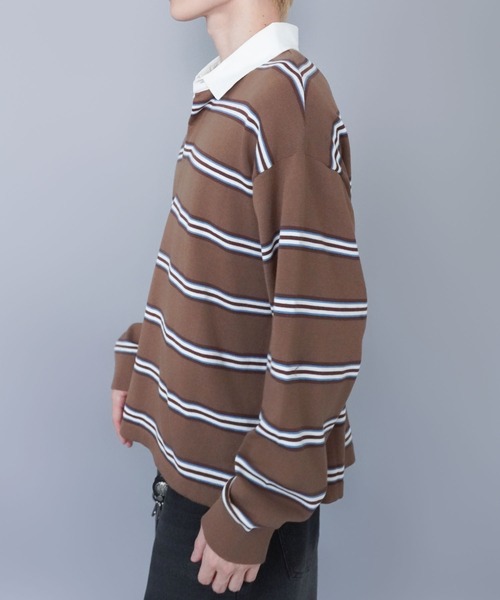 SPINNS（スピンズ）の「マルチボーターラガーニット/薄手/襟付き/チクチクしない/細ボーター（ニット/セーター・メンズ・ベージュ/グレー/サックスブルー・ONESIZE）」の14枚目の写真