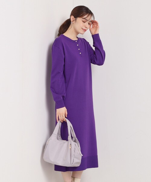 セール】【縮みに強い／洗濯機OK】ヘンリーネックニットワンピース