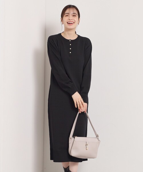 セール】【縮みに強い／洗濯機OK】ヘンリーネックニットワンピース
